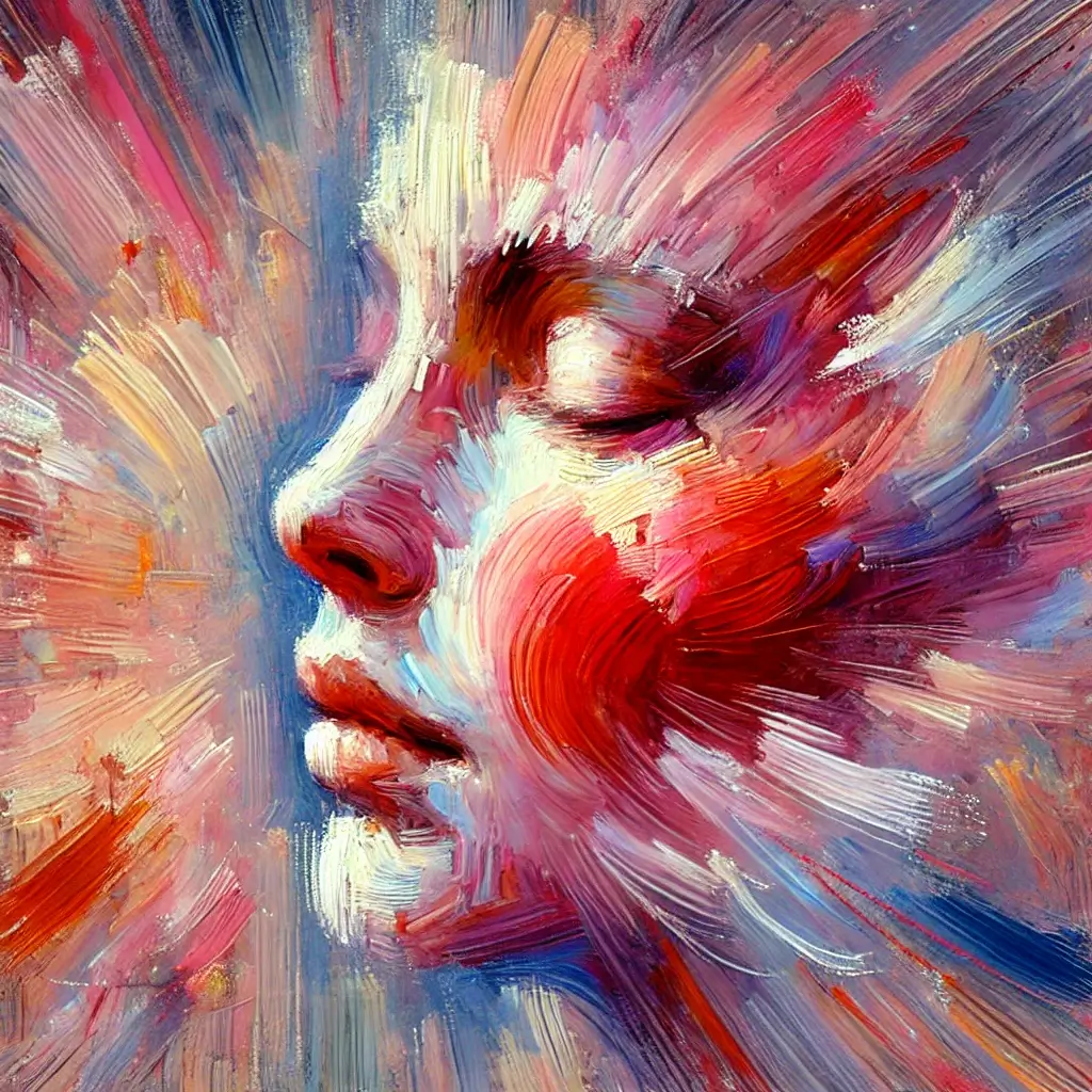 DALL·E 2024 11 28 17.23.49 An impressionistic depiction of the phenomenon of blushing represented through dynamic and expressive brushstrokes. The artwork features a human face 1 SimpleScienceAnswers