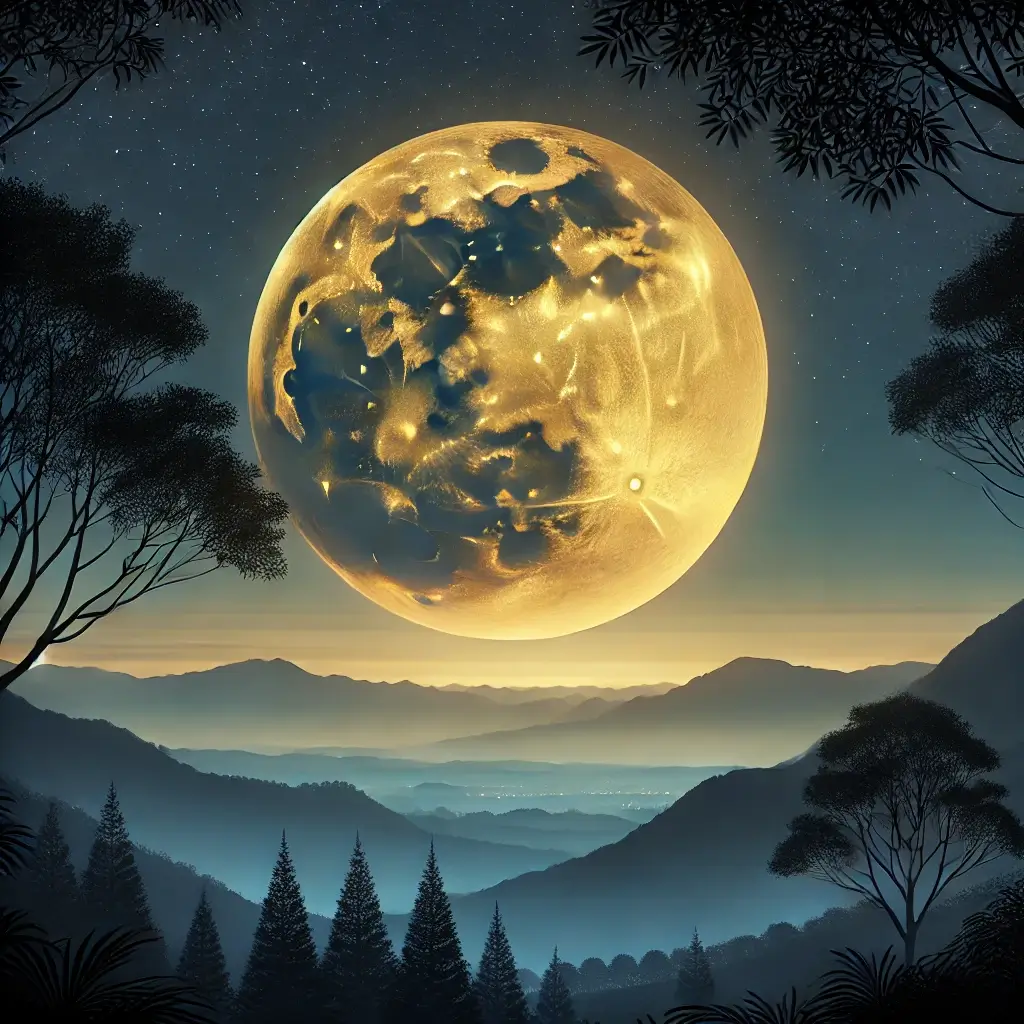 DALL·E 2024 11 29 11.42.26 A serene and tranquil nightscape showcasing a large golden Moon on the horizon. The Moon appears luminous and majestic casting a warm glow over the s 1 SimpleScienceAnswers