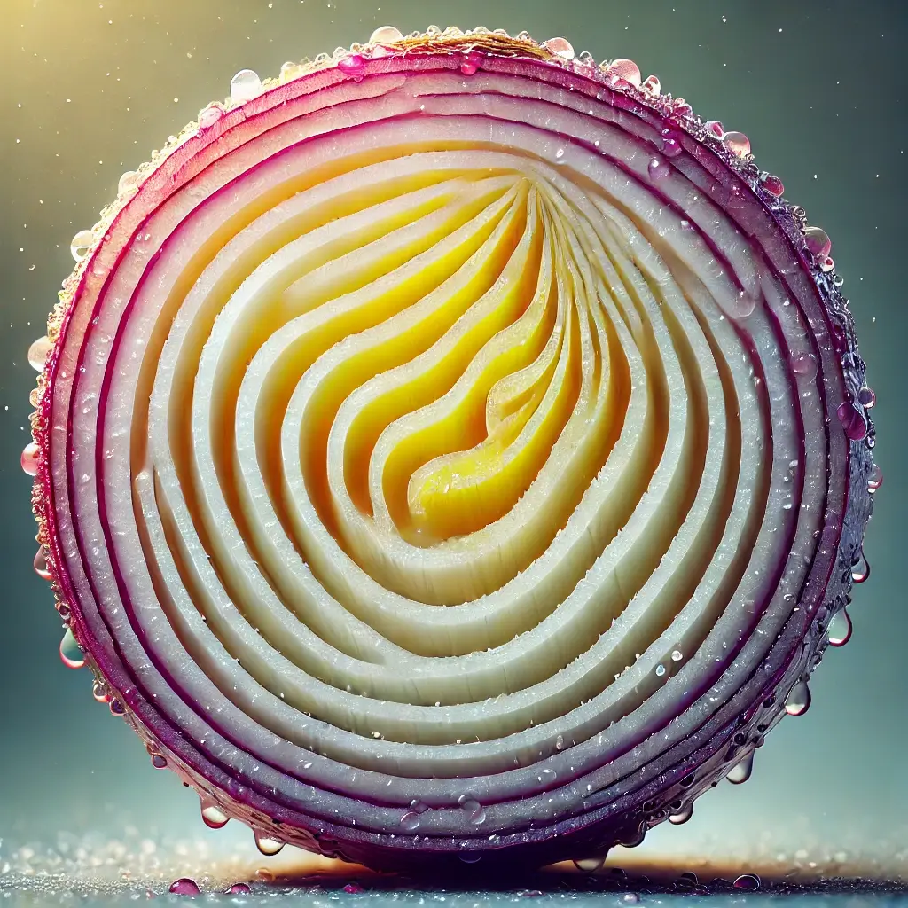 DALL·E 2024 12 12 22.44.49 A close up photorealistic cross section of an onion showcasing its concentric layers in vibrant and intricate detail. The layers are slightly moist 1 SimpleScienceAnswers